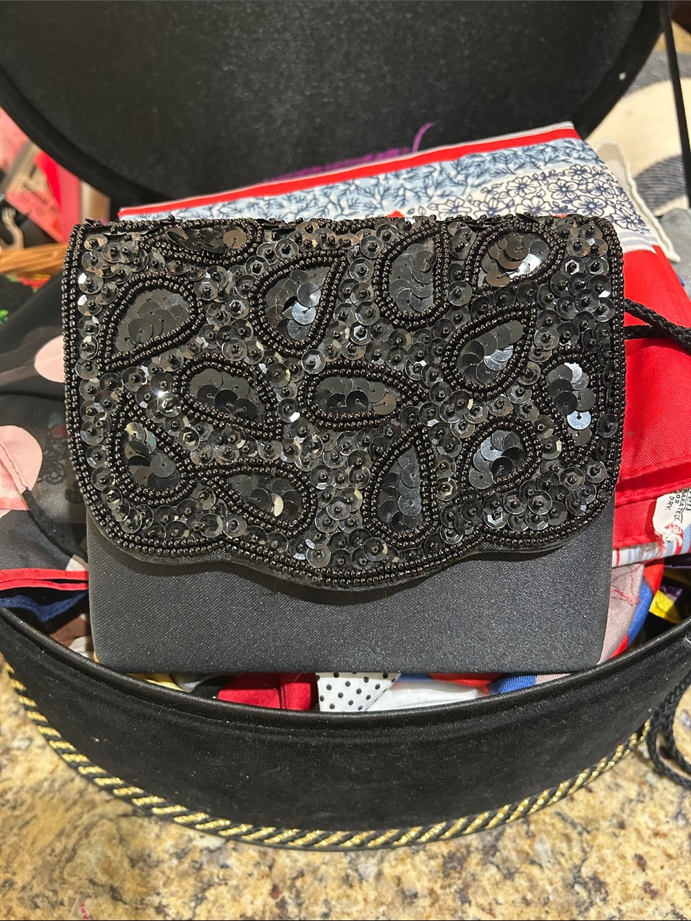Beaded & Sequin Flap Bag Embellished Black Evening Clutch